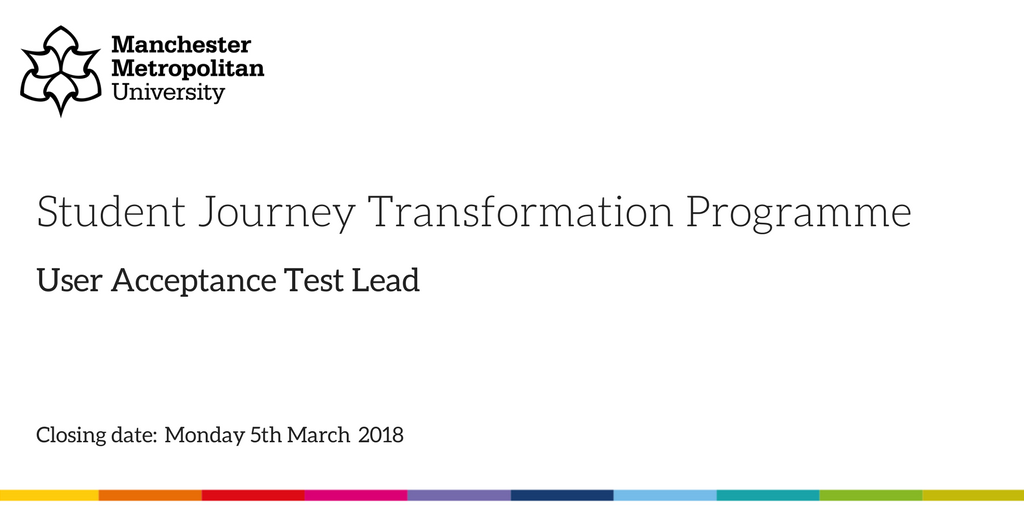 ManMetSJTP's tweet image. We&apos;re looking for a User Experience Test Lead to join us! This is a great opportunity to work within the largest programme of transformation that the university has ever undertaken. More info and to apply &amp;gt; manmetjobs.mmu.ac.uk/jobs/vacancy/u…  #jobs #manchester #technology