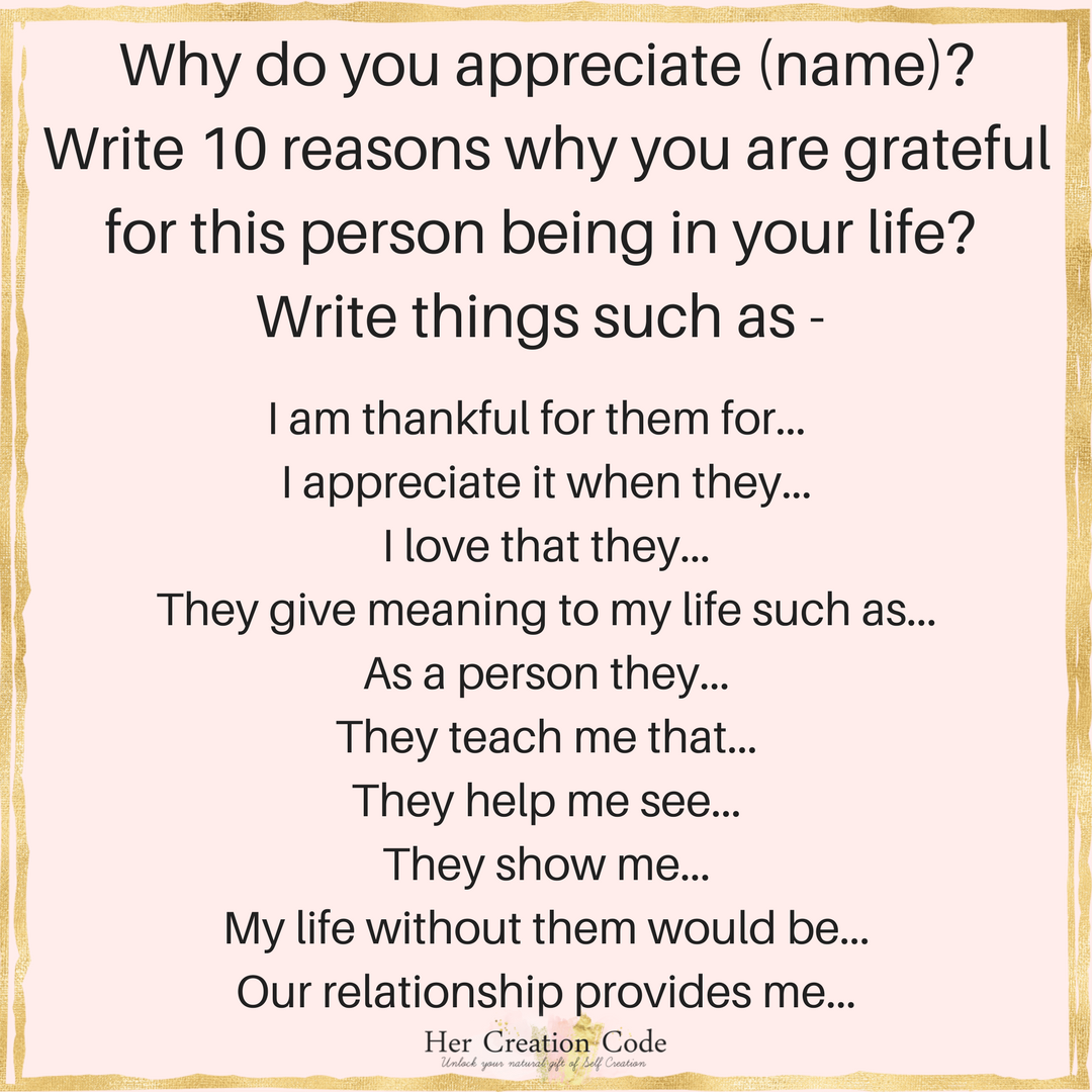 HerCreationCode's tweet image. Give this exercise a try for different people in your life. It is heart warming and deeply insightful if you attend to it with a FULL HEART. Enjoy. Warmly Amy x