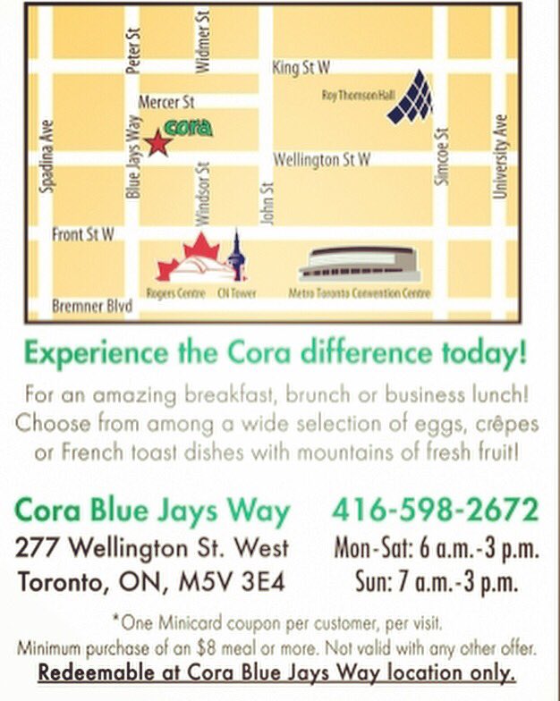 MinicardsTO's tweet photo. Who’s ready for #breakfast #Toronto. Grab your #Minicard for @CoraRestaurants on #bluejaysway for your free #fruitcup when you head in for breakfast, #brunch or a #businesslunch. Link in bio. #eggs #Bacon #NationalPancakeDay #torontofoodie #coras #sausage #omlette #Toast #coffee https://t.co/piyPbnZHuE