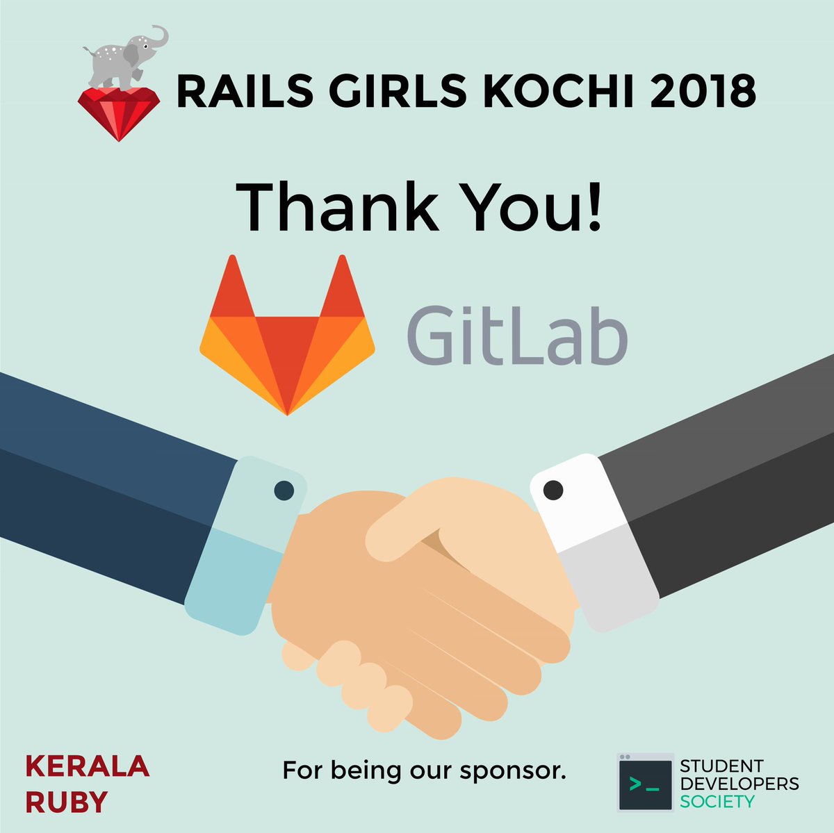 railsgirlskochi's tweet photo. We are happy and thankful to have @gitlab as our sponsor.
#RailsGirlsKochi2018 #RailsGirlsKochi #RGK18 https://t.co/fHlVi2GTon