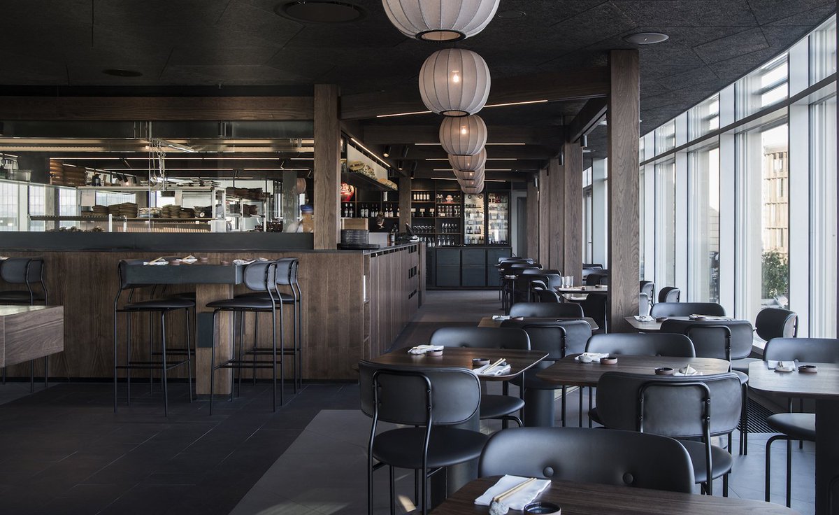 Wallpaper Magazine visited Sticks'n'Sushi's new flagship restaurant at the top of the Tivoli Corner in CPH, designed by OEO Studio: goo.gl/zcwCqw. The article emphasises the #acousticceilings which match the Japaneese inspired #interiordesign #troldtekt #acoustics