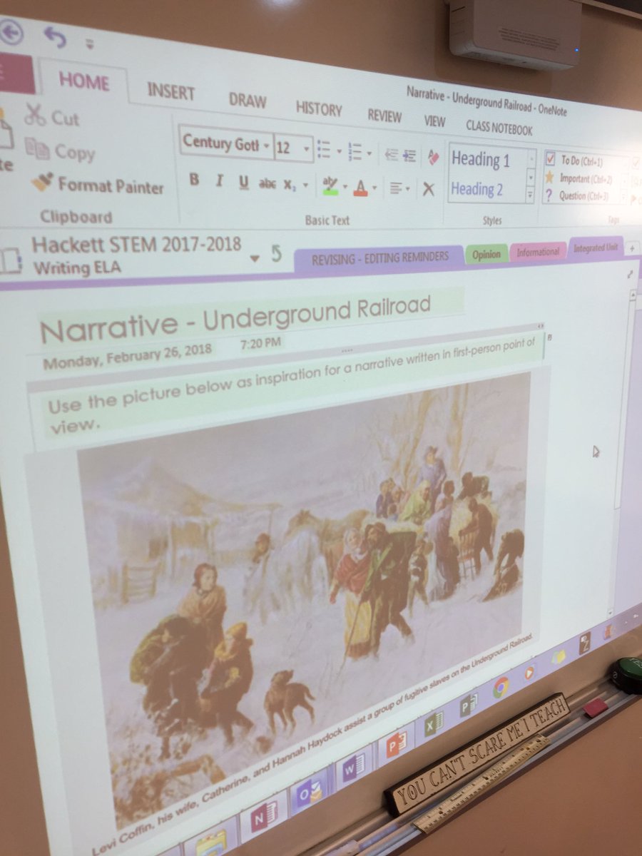 HackettTeaches's tweet photo. Fun continues with #UndergroundRailroad #IntegratedLesson! Ss are putting themselves in the action & writing 1st person narratives. @jkellywoodland @JessPennWES @KCarterWES @TeamSquillace @MsMcDermond @WESWildcat @JillOsmerg @mrscmills14 @msonenote @OneNoteEDU helps! https://t.co/yTWUndTAB5