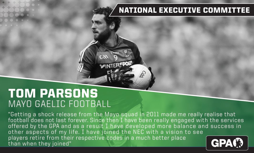 gaelicplayers's tweet photo. The GPA National Executive Committee is made up of current and former Inter County footballers and hurlers from around the country including Mayo's Tom Parsons
#PlayerLed
#WorkingTogetherForPlayers https://t.co/t7J06YUBJL