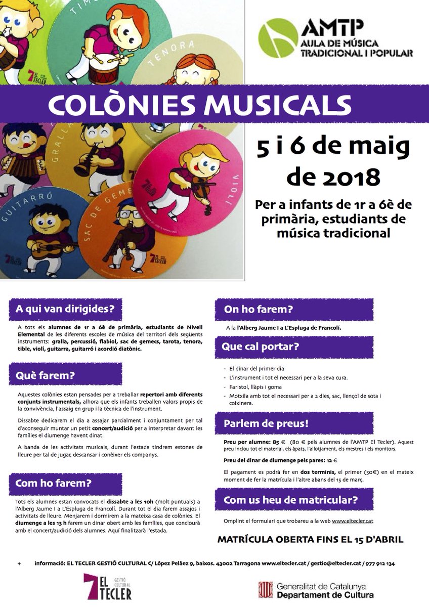 el_tecler's tweet photo. 20 alumnes ja a les colònies.....i us quedareu sense plaça? no falleu, una oportunitat per als nens de viure la música en un marc inmillorable! https://t.co/PkvpLGIEor