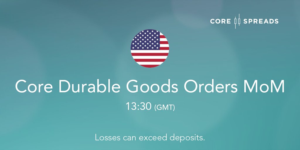 CoreSpreads's tweet photo. Will the core durable goods orders announcement indicate increased US manufacturing activity?
Trade now. https://t.co/ZHCvfCxjhz
#risk #leveragedproducts #corespreads #forex #pips #forextrader #trading #currency #stocks #stockmarket https://t.co/DRLjtuLl7t