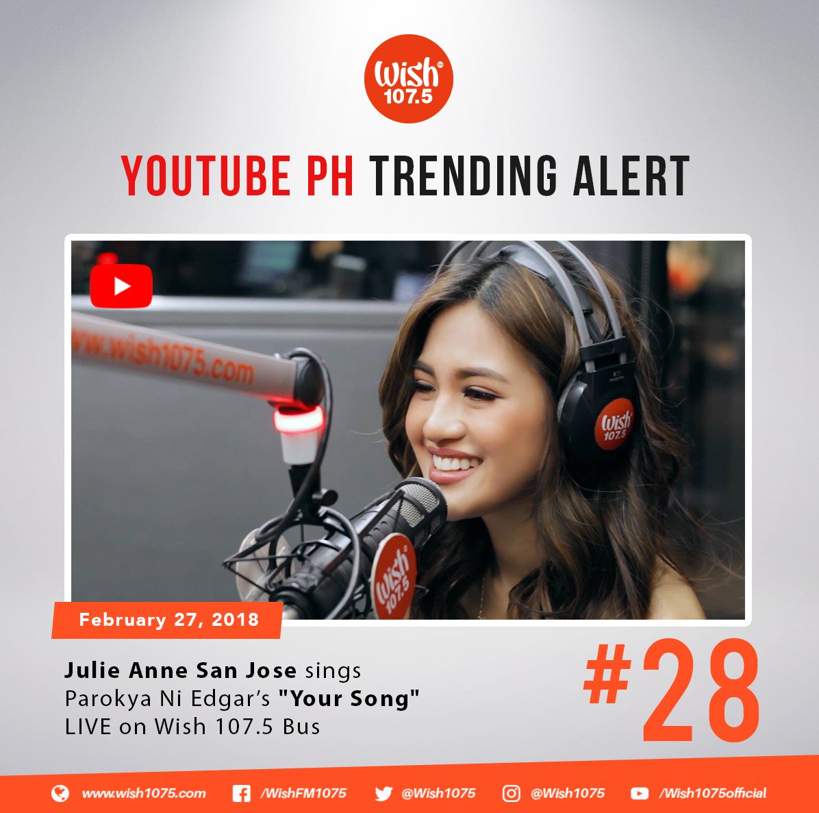 wish1075's tweet photo. TRENDING ALERT: @MyJaps's sweet revival of Parokya Ni Edgar's "Your Song" hits the 28th spot on YouTube Philippines' trends list today!

Watch: https://t.co/gvDT0kolZq https://t.co/0RzgfoyAu0