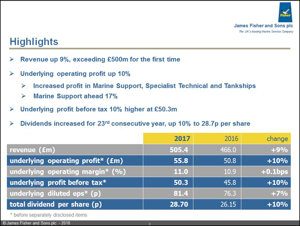 James Fisher's 2017 preliminary results highlights:
