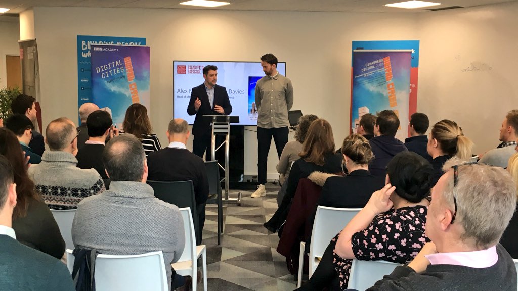 CreativeCardiff's tweet photo. Alex Murphy &amp; Luke Davies from @AdmiralUK on the importance of embedded creatives, the opportunities available &amp; the breadth of inhouse creative activities #digicities https://t.co/qo3I2TTZjU