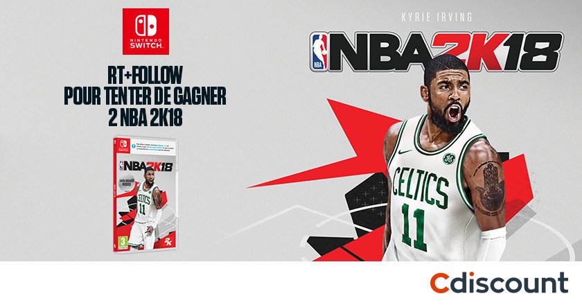 Cdiscount's tweet photo. #Concours 

🏀 À gagner : 2 jeux #NBA2K18 sur #NintendoSwitch 
 https://t.co/GueAOHPyzg  

✅Pour participer : RT + Follow @Cdiscount

🗓TAS 06/03 https://t.co/xTDDFi5soI