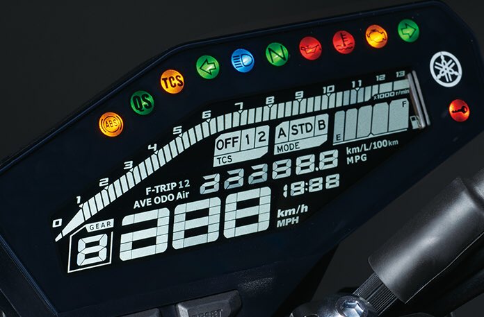 MT-09 SP専用装備】 マルチファンクションメーターは、黒地盤面に白