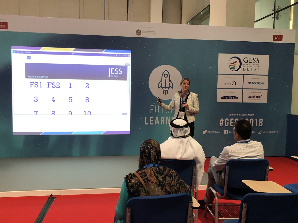 JESSDigitalUAE's tweet photo. The wonderful @JennieB8 sharing the @JESSDubai @SharePoint project at @GESSeducation #GESS2018 #JESSDigital #FutureReady https://t.co/TADB4i6fUJ