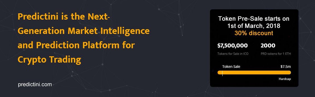 predictini's tweet image. Join our token pre-sale starting 1st of March and get 30% discount! Contribute with more than 10 ETH and you`ll receive free access to the #Predictini platform!

#ICO #Predictini #crypto #presale #TokenSale