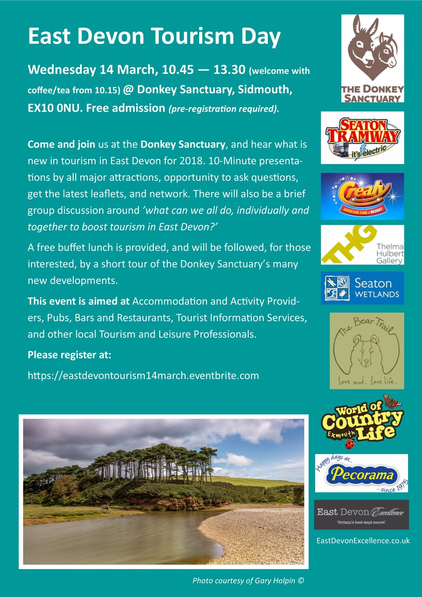 EastDevonExcell's tweet photo. East Devon Tourism Day, 14 March, at @DonkeySanctuary Are you #tourism business in #EastDevon? Check this out &amp; register here: https://t.co/j0aDdr4uKk Any questions, just shout! W. @CrealyResort @SidmouthDonkeys @Pecorama @SeatonTramway @wildeastdevon @trail_bear @ThelmaHulbert https://t.co/BjxzuIH9lC