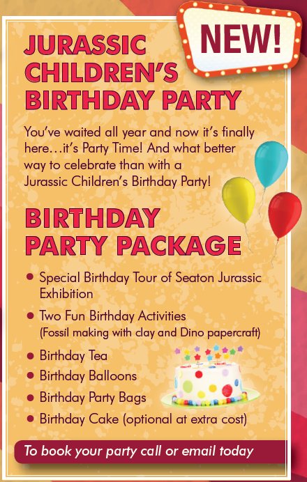 seatonjurassic's tweet photo. Got a little one (or a big one) who loves all things jurassic, with a birthday coming up? If you want to take the hassle out of organising a party, why not book a birthday party with us! Including activities, party bags, fun and more, it's ROAR-some! https://t.co/BMB0jS88g9 https://t.co/Jc3d2dKOA4