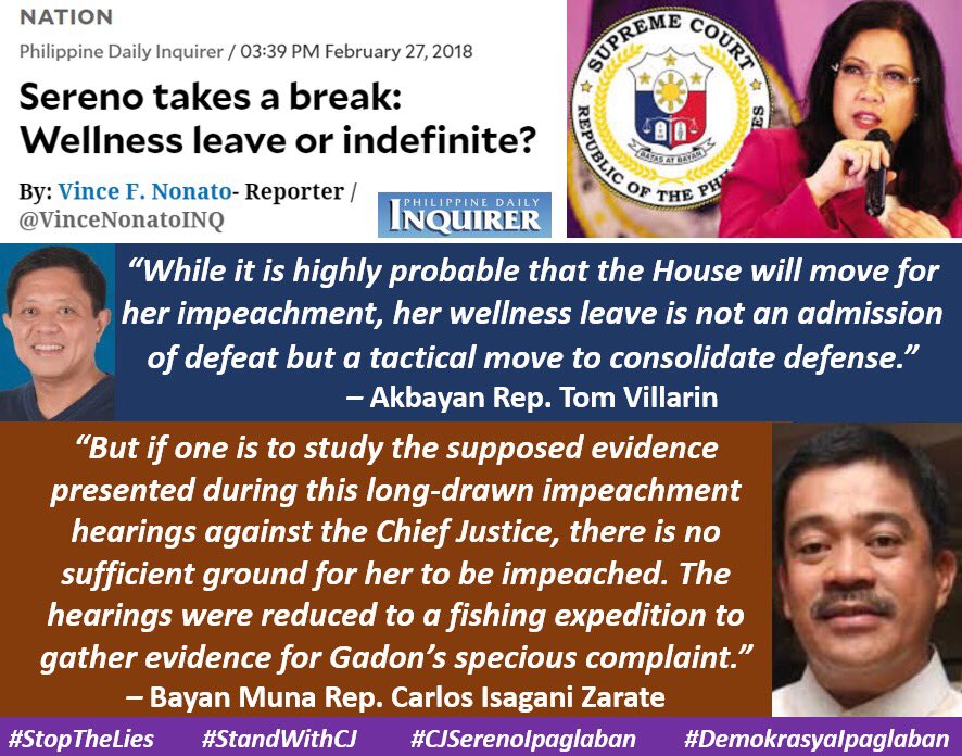 dred0130's tweet photo. There is definitely no solid ground for impeachment. But expect them to build trumped up charges as they did against Sen. Leila De Lima.

Kaya tayo'y manindigan at #CJSerenoIpaglaban ! https://t.co/SUXWZrgKOc