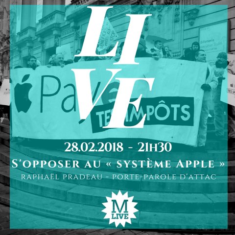 attac_fr's tweet photo. A regarder : mercredi de 21h30 à 22h30, émission "En direct de @mediapart" après la belle victoire judiciaire d'Attac et la campagne #iPhoneRevolt.
"S'opposer au système Apple", avec @raphpradeau, porte parole d'Attac France https://t.co/x73EQ4NhRQ