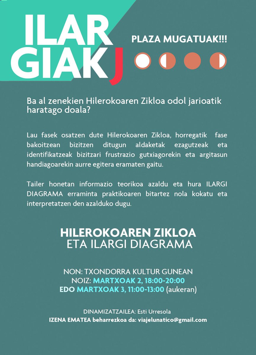 Saiatuz's tweet photo. Ostiral eta Larunbatean #IlargiakJ tailerra @txondorragunea n. 
Donostiako Egia auzoko elkartean, larunbaterako oraindik bada lekua, izen emateak viajelunatico@gmail.com ehin ditzakezue! 
Ongi-etorriak espazio goxo femeninora. 
Dohakoa da 😉 https://t.co/k5XU6kmW2X