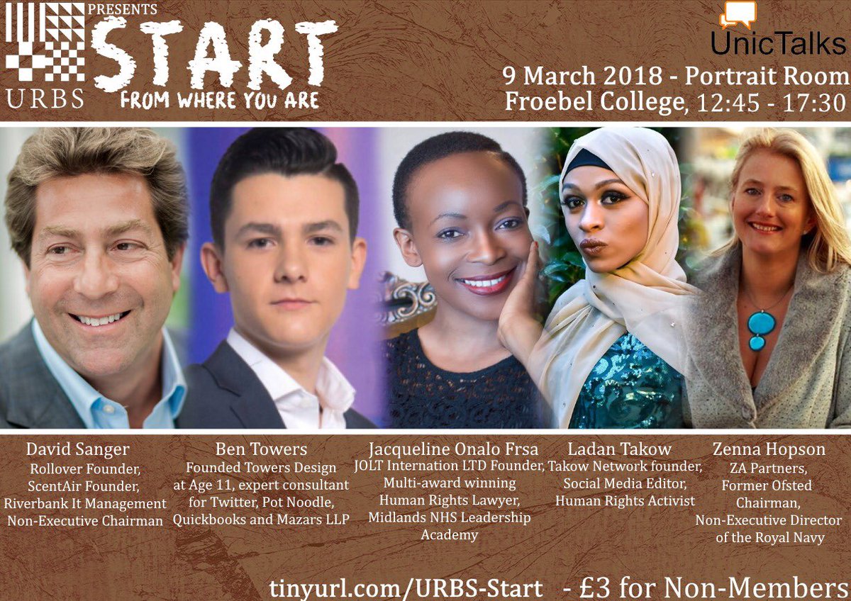 UnicTalks's tweet photo. Our David Sanger and Jacqueline Onalo FRSA guest speakers of the annual @Roebusiness Conference - incredible line up for the theme “Start from where you are”  9th of March - tickets here: https://t.co/8GDpyCZ9zX limited availability, don’t miss out! #University #Conference https://t.co/oc1ZRBxXR4