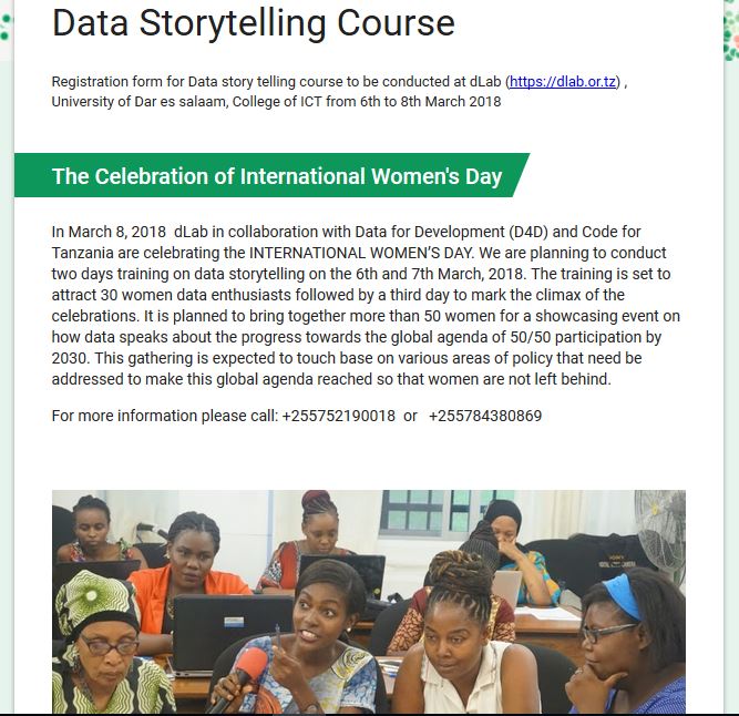 Ifakara Health Institute On Twitter An Ihi Partner Tanzania Data Lab Dlab Dlabtz Will Conduct A Data Storytelling Training Especially For Women From March 6 7 2018 At The Udsm S Ict