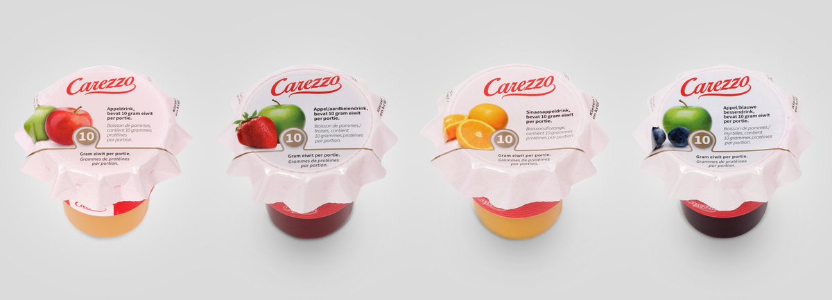 CarezzoNL's tweet photo. Vanaf deze week zijn onze nieuwe verpakkingen beschikbaar en hebben we heerlijke nieuwe producten, waaronder de appeldrink met 10 gram eiwit per portie van 150 ml en de vernieuwde broden met 8 gram eiwit per sneetje. https://t.co/4asod2KQlf
