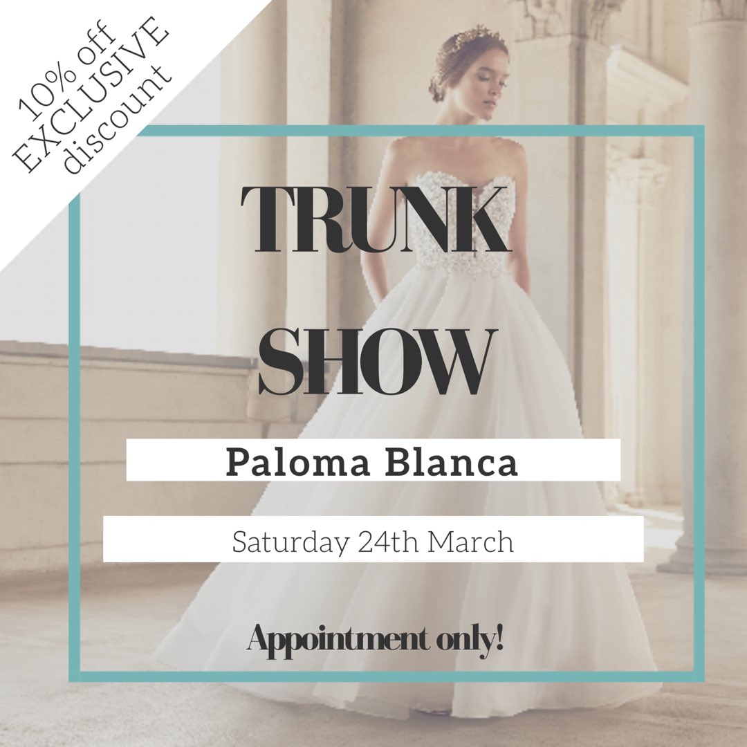 TRUNK SHOW ~ Paloma Blanca 
March 24th at the boutique! 

#trunkshow #palomablanca #weddingdress