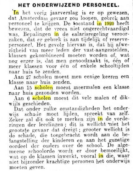 De situatie in het #basisonderwijs 100 jaar geleden (uit dagblad Het Volk, van 21-9-1921, over de scholen in Amsterdam):