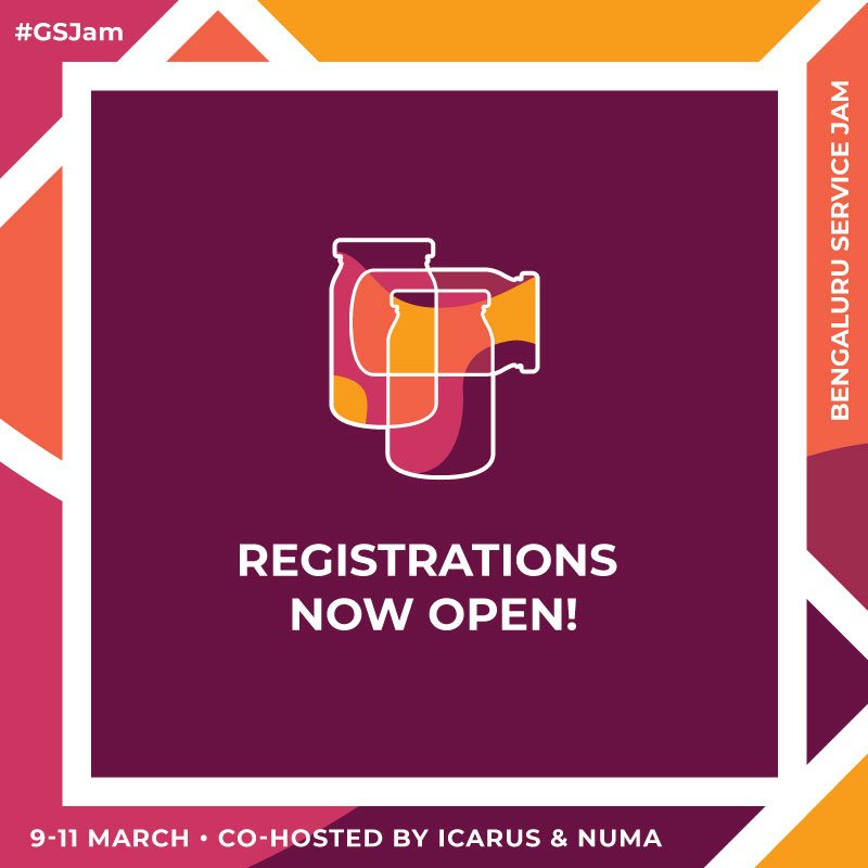 BengaluruJams's tweet photo. Registrations are now OPEN! Come jam with us in #Bengaluru | 9 - 11 March 2018 @NUMA_blr  | Co-hosted by @icarusxdesign #servicedesign #event #GSJam. Do help us spread the word! Limited capacity, do book your place. REGISTER --> https://t.co/2ppG52HVFk https://t.co/NGZ1UB0z30