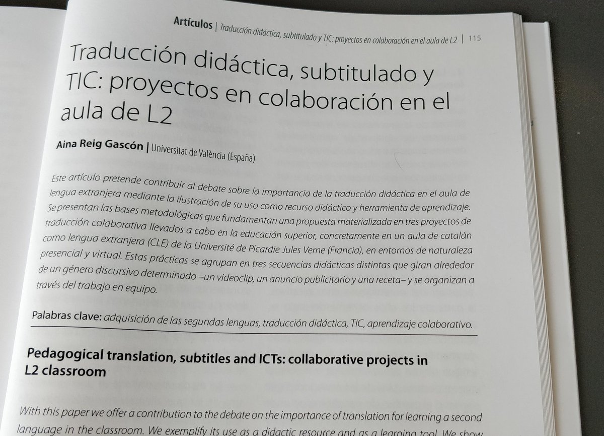 ainareig's tweet photo. Una alegria veure publicat l'article "Traducción didáctica, subtitulado y TIC: proyectos en colaboración en el aula de L2", fruit de la feina a @upjv com a professora de català @IRLlull https://t.co/KKldIrENZj @SEDLL https://t.co/C4C7knaNLB