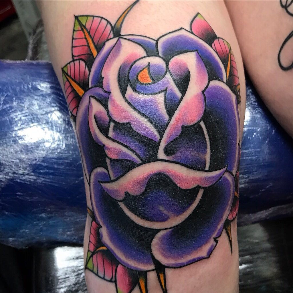 Traditional Purple Rose Tattoo