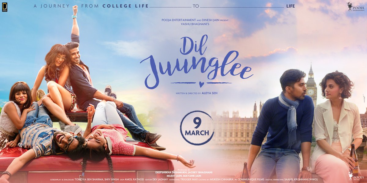 poojafilms's tweet photo. Here's presenting a crazy new poster from #DilJuunglee! Only 10 days to go for the juungleeness to strike!

#DilJuungleeOn9March @PoojaMusic_ @honeybhagnani @jackkybhagnani @Sen_Aleya @taapsee @Saqibsaleem @abhilashthapli @Nnidhisin https://t.co/bHTocjdefN