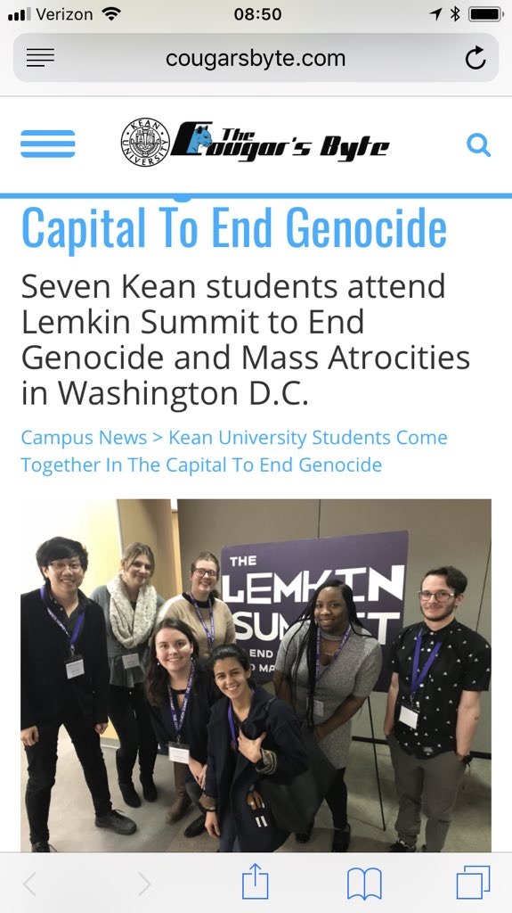 KeanIDS's tweet photo. @cougarsbyte Thanks for a great article about our amazing activist students who advocate for a more peaceful world! #upstanders @EnoughProject #youngleaders #LemkinSummit2018 #jewishworldwatch @KeanHRI @KeanDeanCLA #changemakers https://t.co/cUs7yNqxWc