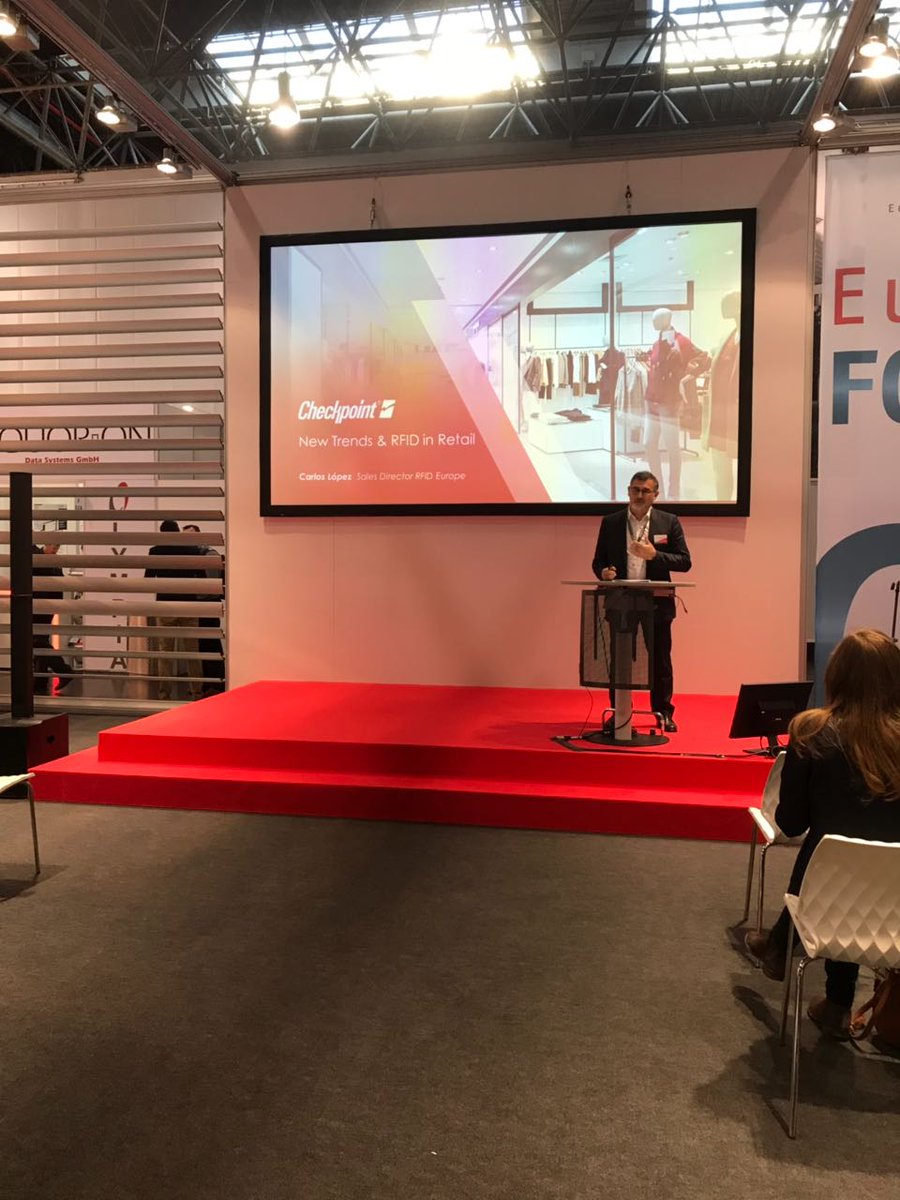 Checkpoint's Carlos Lopez talking about current trends and #RFID in #retail at the <a href="/EuroCIS/">EuroCIS</a> fair.