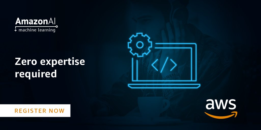 kprankumar's tweet image. How can you build AI into your apps without hiring data scientists? Register for our webinar and you’ll find machine learning is simpler than you think on AWS: amzn.to/2EXqz28