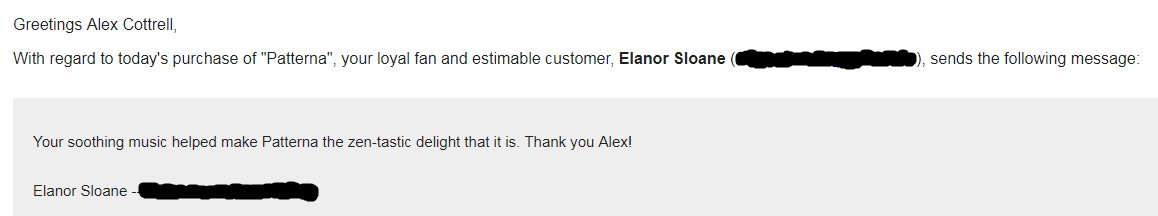 CottrellMusic's tweet photo. Messages like this really make the difference and remind me why I do what I do. Thanks for your support Elanor! 😀 #musiciansareaneedybunch #bandcamp #patterna #soundtrack https://t.co/kKUdO1yvwL
