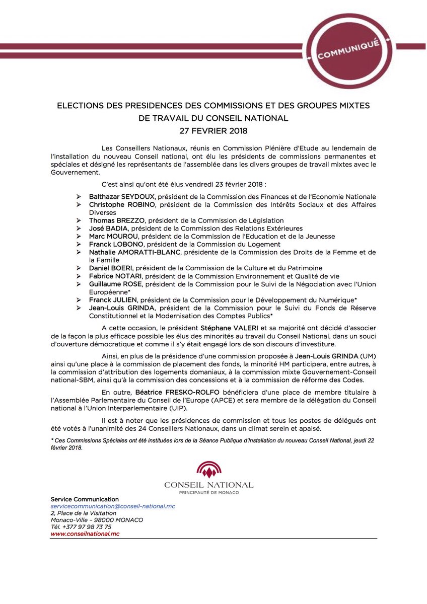 ConseilNatMC's tweet photo. Ouverture et efficacité : les présidences des commissions votées à l'unanimité au Conseil national.
 ➡️ https://t.co/7vLoxiSnkl https://t.co/Lv4NfVplYC