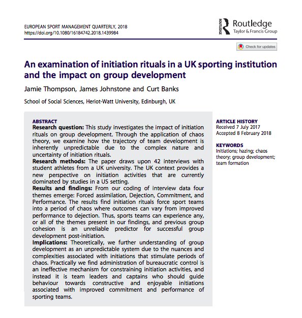 DrJamieThompson's tweet photo. Thanks to all who read my ESMQ research paper I posted last week. It's on #initiations and #hazing in UK #sport institutions
There are still free E-prints available: https://t.co/q1DUA48g6N
https://t.co/pWZSYWpfmp
Much appreciated if you would like to give it a glance 😀😀😀 https://t.co/1IMRvTc4EI