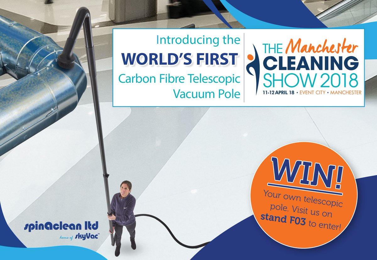 Kay_Sugs's tweet photo. So proud of @spinaclean's latest invention: 'The World's 1st Telescopic #Vacuum #Cleaning Pole. Featherweight pole is compatible with most branded vacuums &amp; reaches incredible heights of 30ft.

Visit us @ Stand F03 @TheCleaningShow for chance to win one! 
#FacilitiesManagement https://t.co/jbW1hDGBIh