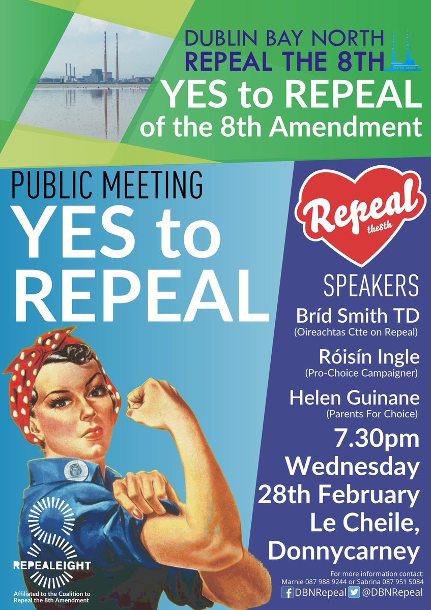 DBNRepeal's tweet image. One more day until our public meeting at Le Cheile 7.30pm Wednesday 28 Feb. Will you join us to campaign Yes for Repeal? Fab line up of speakers! #trustus #repealthe8th #dublinbaynorth #8thref