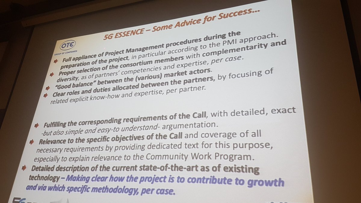 georgiosmeg's tweet photo. Succesfully managing EU projects #H2020 using #pmi methods as shown by Dr. Chochliouros I. Coordinator of #5GEssence from #OTE, #ICT Infoday #EKTgr https://t.co/OCfomEExUP