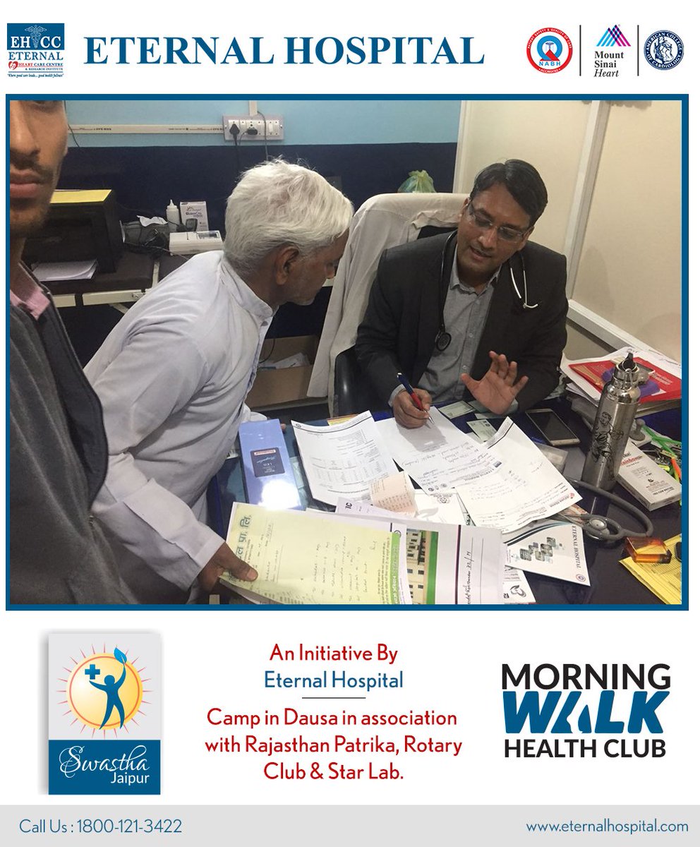 eternalheart_j's tweet photo. Under Swastha Jaipur Campaign, On 25 February 2018, Eternal Hospital, Jaipur organized a Multispeciality Checkup camp in Dausa in association with Rajasthan Patrika, Rotary Club and Star Lab.
#PreventiveHealthCheck #DiagnosticTest #Swasthajaipur #EternalHospital https://t.co/tNK9bVxplg