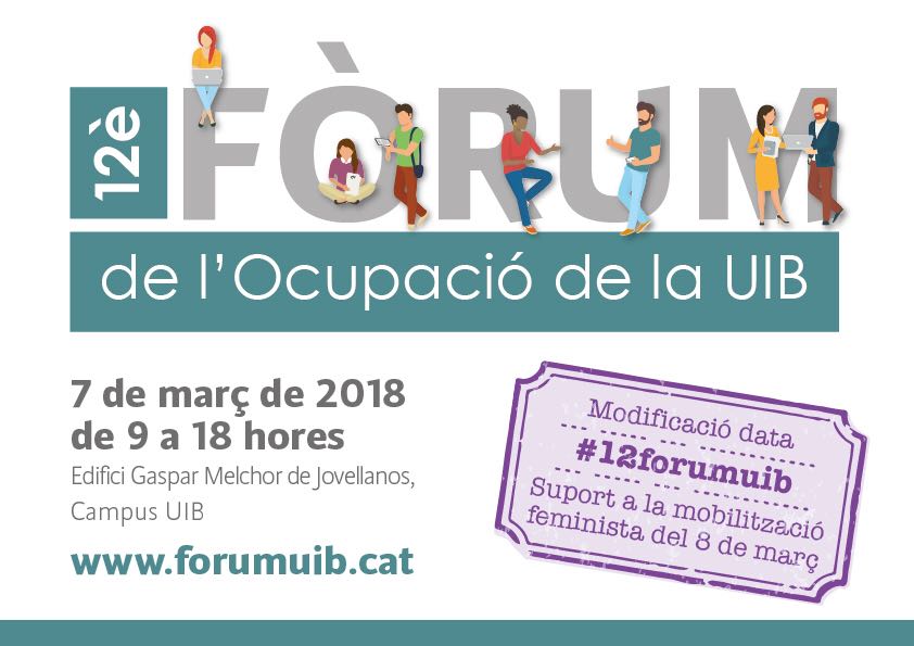 FUEIB's tweet photo. El Fòrum de l'Ocupació concentra les seves activitats en un sol dia per donar suport a la mobilització feminista del 8 de març. Info: https://t.co/haZviUGAAh #12FòrumUIB #somUIB https://t.co/kWQGdZFstx