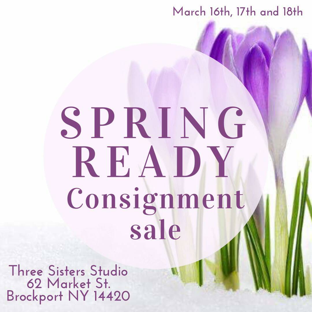 ThreeSistersE's tweet photo. #springreadysale #threesistersdoulacare #threesistersstudio 

(Image description: crocuses behind the words "Spring Ready consignment sale" March 16th, 17th &amp; 18th. 62 Market Street Brockport NY 14420.) https://t.co/7EkVLzREEM
