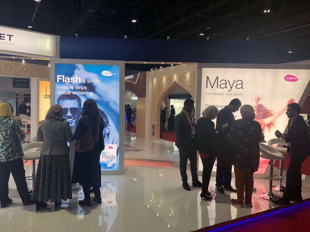 JulpharLife's tweet photo. Julphar Life is participating at DUPHAT 2018.
Here is our team interacting with the visitors and showcasing two of our most innovative products at the exhibition.
Do visit us at DUPHAT 2018 between 27th February and 1st March to know more.
duphat2018 #duphat #mayaheatpatch #flash https://t.co/B1U4XGvOt7