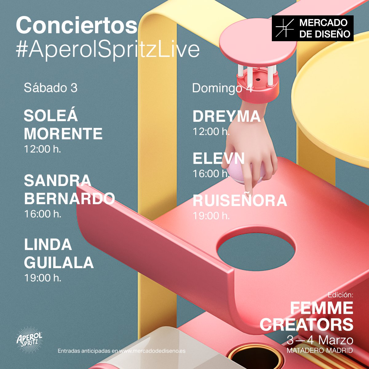 mercadodedisen's tweet photo. El cartel de nuestra edición #FemmeCreators está liderado por mujeres. Seis conciertos que te harán vibrar en el escenario #AperolSpritzLive y de los que puedes disfrutar por tan solo 2€ 💫👉🏽https://t.co/n5E2ShrjdC

#Música #WomenPower https://t.co/Kf9wAIEQuV