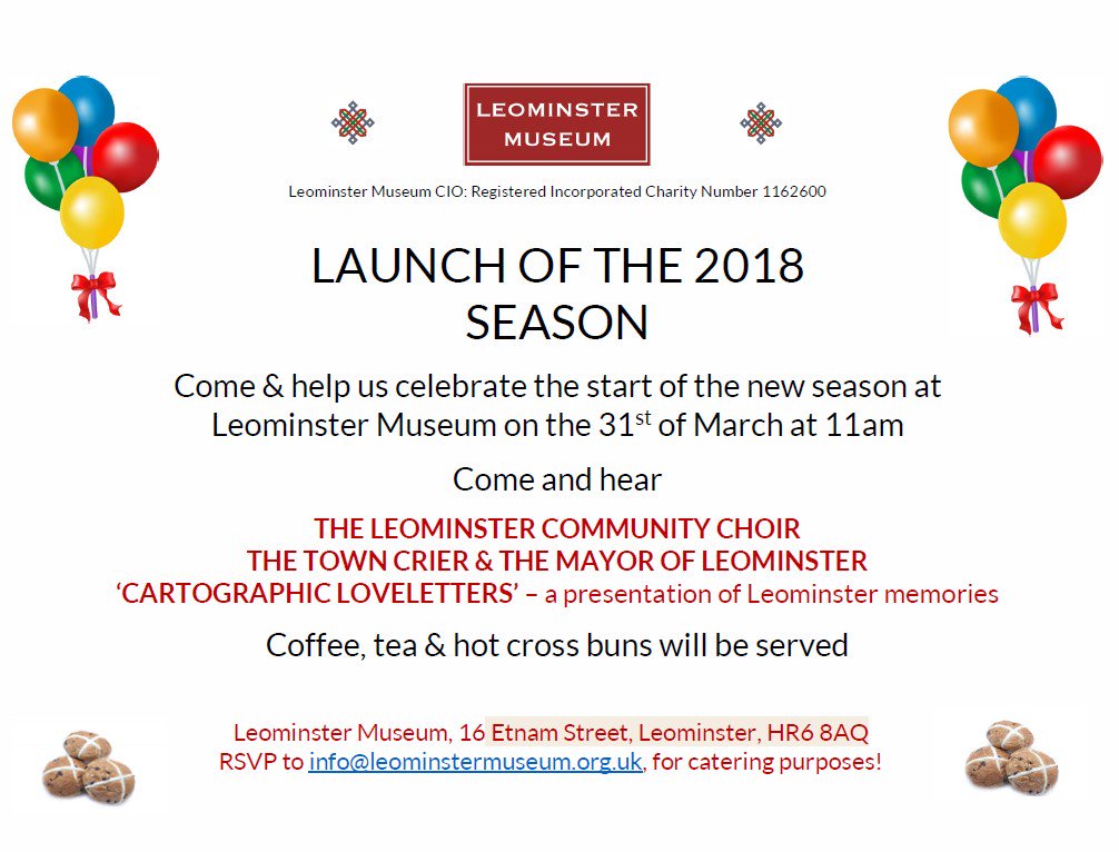 You're invited to the launch of <a href="/leomuseum/">Leominster Museum</a>'s new season on Easter Saturday, the 31st of March! Don't miss it - put it in your diary now!