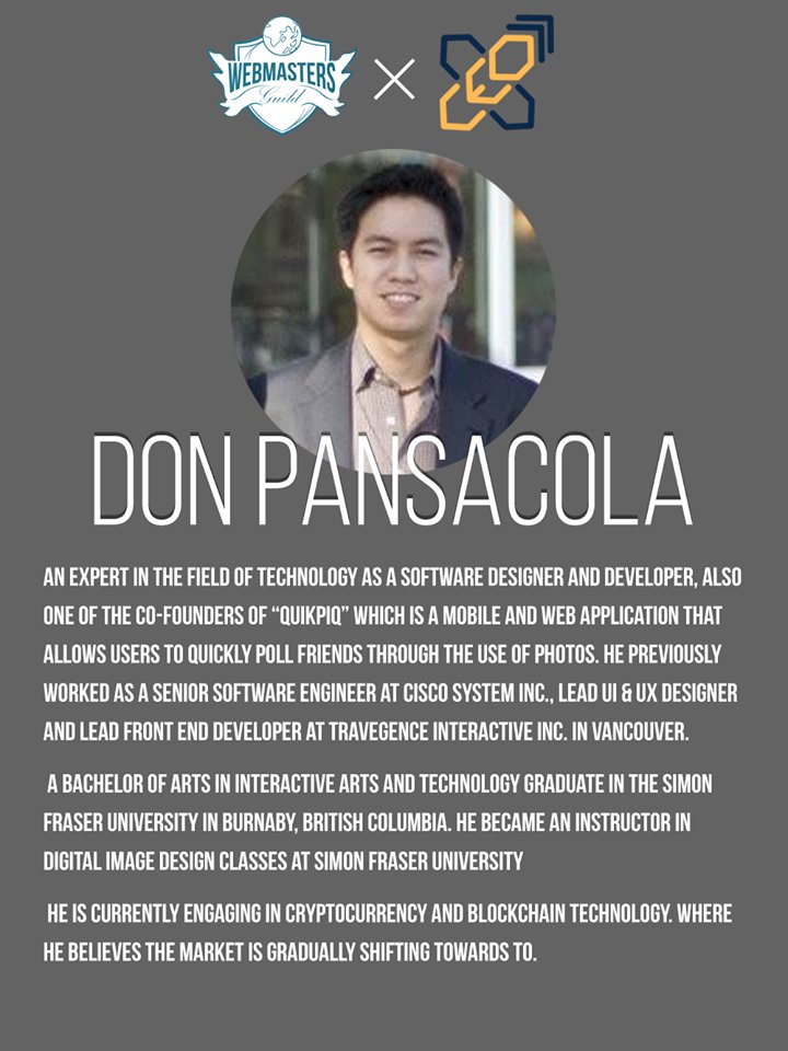 ceomitmakati's tweet photo. Let us welcome our special guest speaker, a master of cryptocurrnecy, Don Pansacola. Catch him tomorrow, February 28, 2018 at the AVR 1, Mapua University Makati as he shares his expertise on cryptocurrency. Don’t forget to bring your friends with you! See you there! https://t.co/BRIQsY2PVF