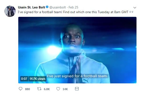 Clever play – <a href="/UsainBolt/">Usain St. Leo Bolt</a> and <a href="/SoccerAid/">Soccer Aid</a> prank Twitter with football announcement: buff.ly/2GP5fMR <a href="/ready10/">Ready10</a> <a href="/UNICEF_uk/">UNICEF UK</a> <a href="/TripleSSports/">Triple S Sports Management</a> <a href="/HK_London/">H&K UK</a>