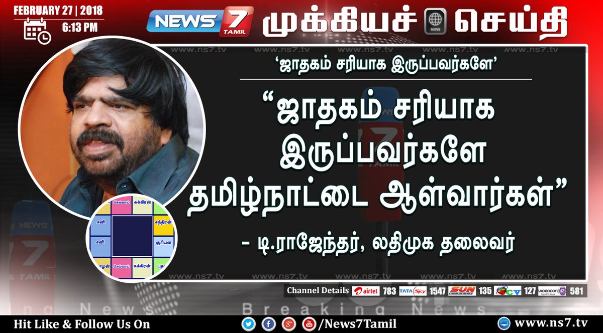 news7tamil's tweet photo. ''ஜாதகம் சரியாக இருப்பவர்களே தமிழ்நாட்டை ஆள்வார்கள்”
- டி.ராஜேந்தர் ,லட்சிய திமுக,தலைவர்
https://t.co/5wMBD3FLqB | #TR | #Horoscopic | #LDMK https://t.co/CKq6VaIMH9