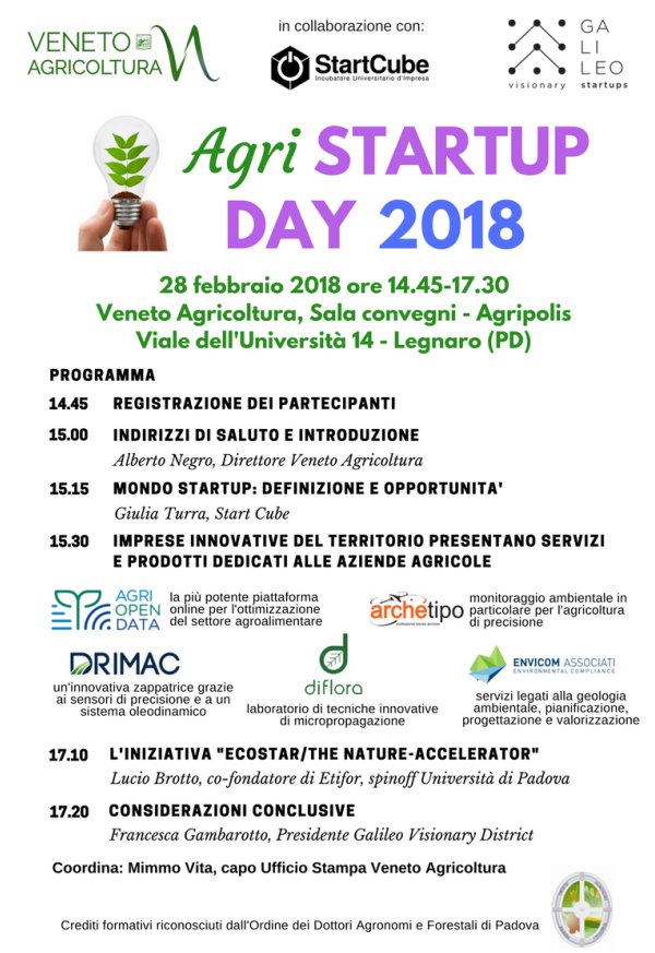 EuropeDirectVen's tweet photo. Domani (ore 14:45) c/o la Corte Benedettina a Legnaro-Pd @VenetoAgricoltu #GalileoVisionaryDistrict e #StartCube promuovono l'#AgriStartupDay2018 occasione per conoscere il “mondo startup” e confrontarsi sul tema dell’innovazione nel settore agricolo. Vedi https://t.co/y4cjv75mju https://t.co/s28wwc1G7h
