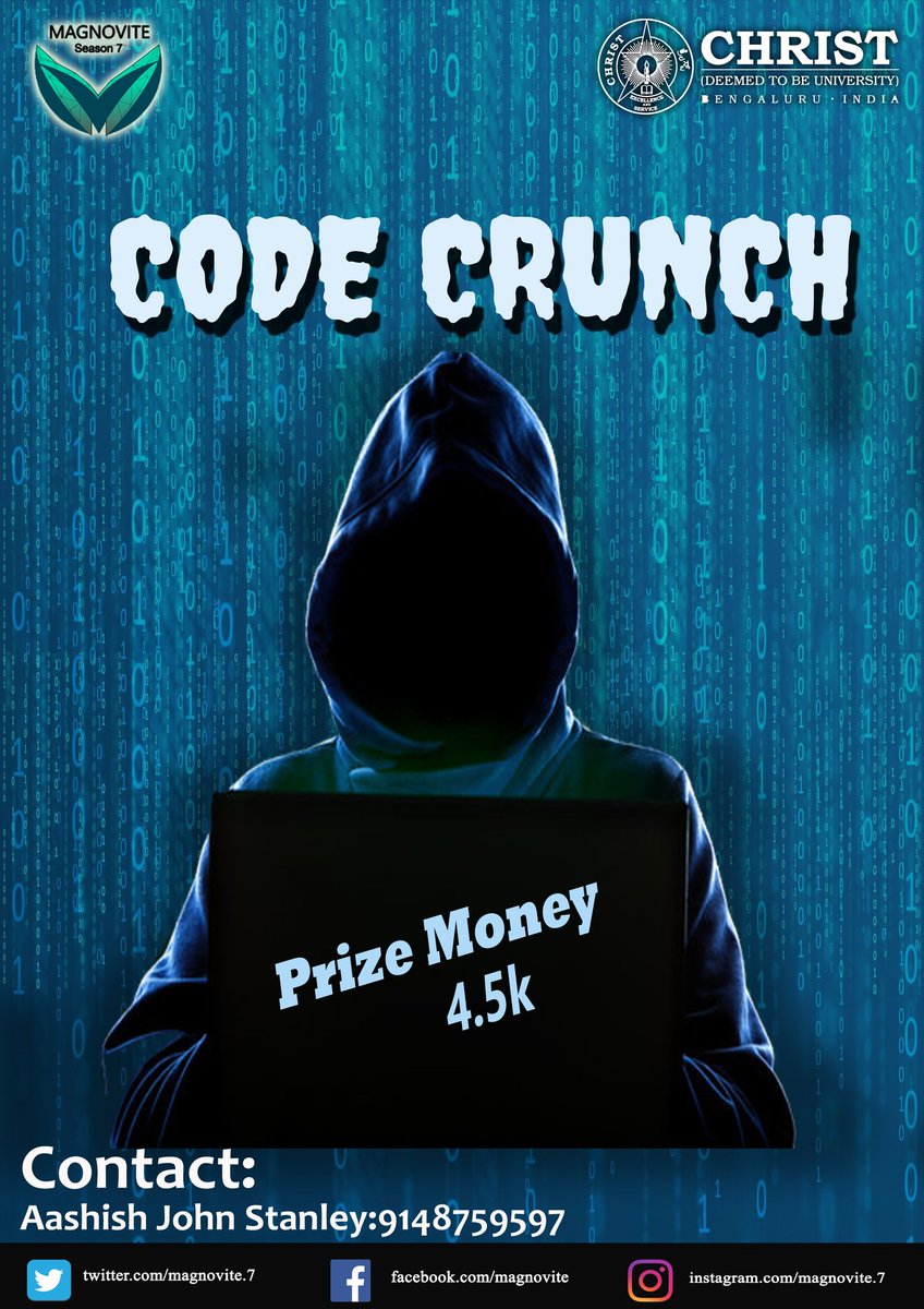 MagnoviteOcta's tweet photo. Coders! We've got you covered!

#Magnovite Season 7 presents Code Crunch!
Come, Witness History being made!

Contact Aashish (9148759597) for further queries https://t.co/6dd6n884Ft